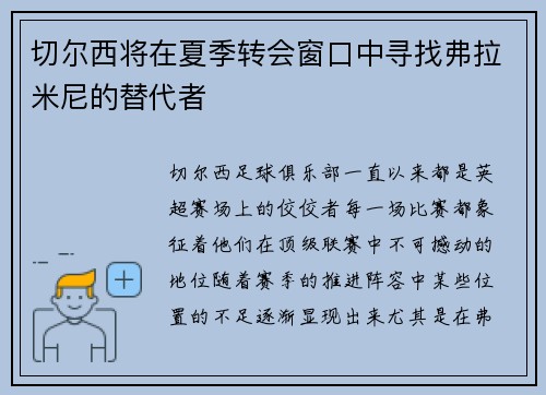 切尔西将在夏季转会窗口中寻找弗拉米尼的替代者